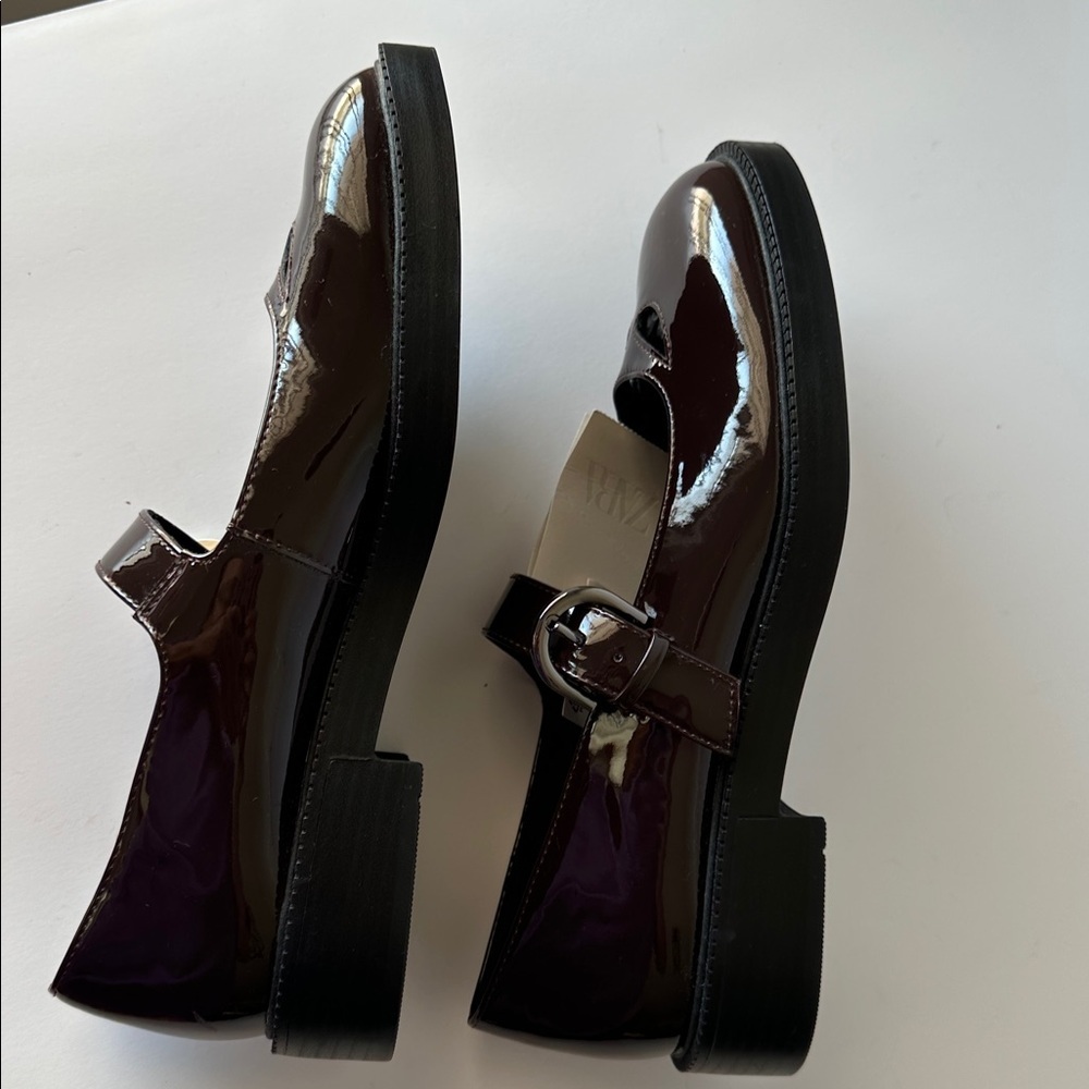 Zara Women’s Platform Mary Jane Shoes Size 8 Color Burgundy - Picture 7 of 17